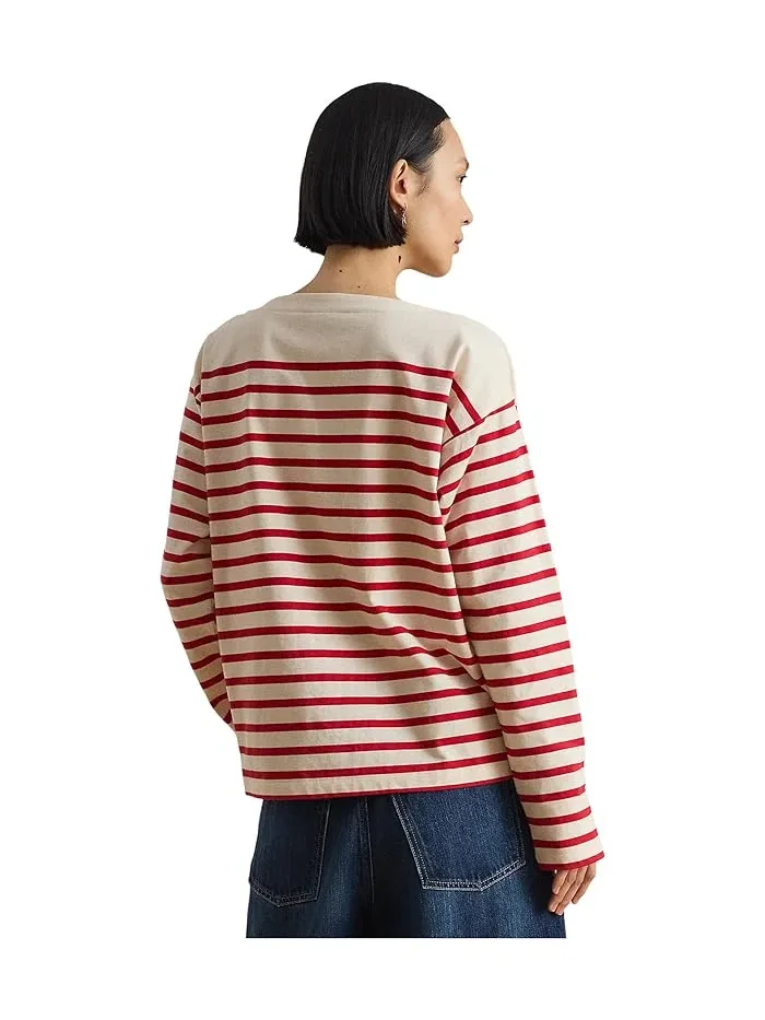 Топ с полосками джерси Striped Jersey Boatneck Top Lauren Ralph Lauren — изображение 3 из 4, белый/синий