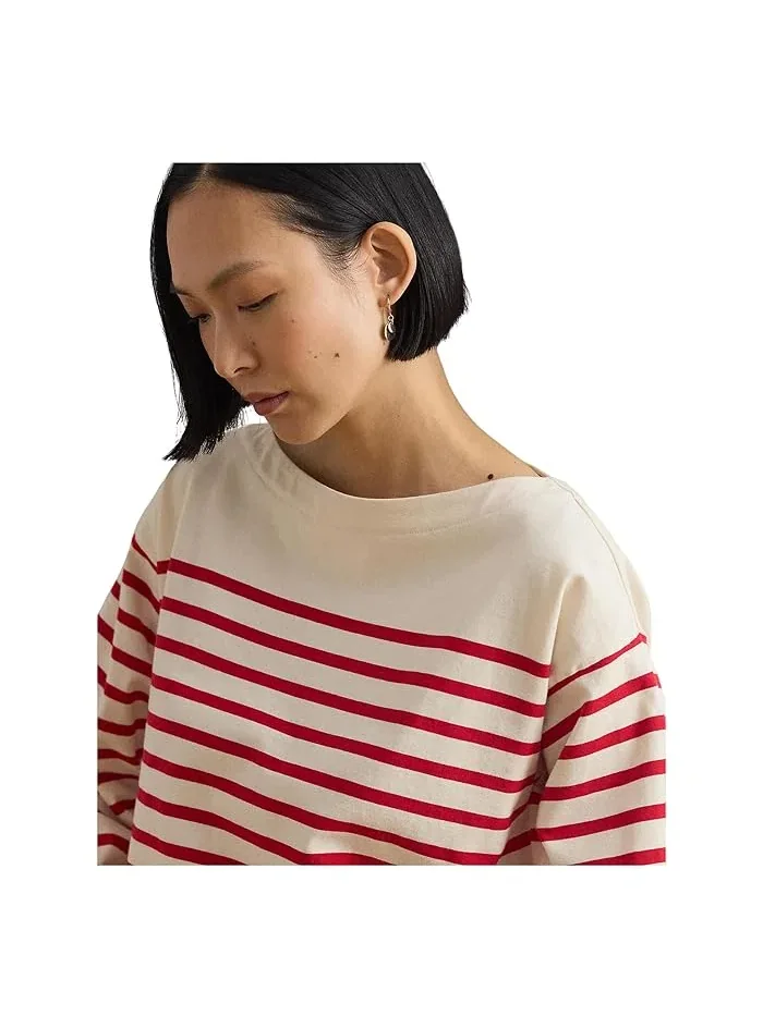 Топ с полосками джерси Striped Jersey Boatneck Top Lauren Ralph Lauren — изображение 4 из 4, белый/синий