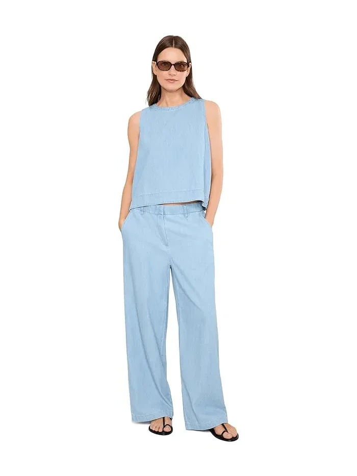 Топ из легкого органического денима Lightweight Organic Cotton Denim Round Neck Shell Eileen Fisher — изображение 2 из 5