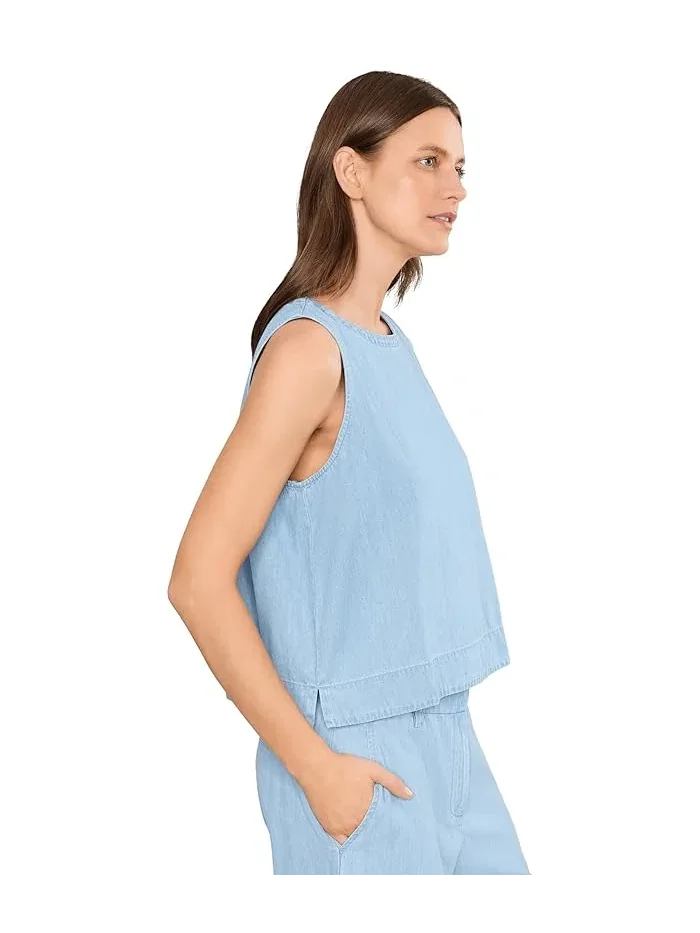Топ из легкого органического денима Lightweight Organic Cotton Denim Round Neck Shell Eileen Fisher — изображение 3 из 5