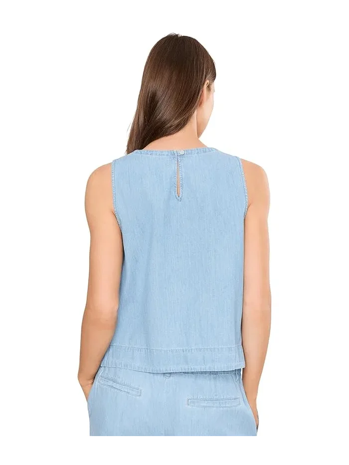 Топ из легкого органического денима Lightweight Organic Cotton Denim Round Neck Shell Eileen Fisher — изображение 4 из 5