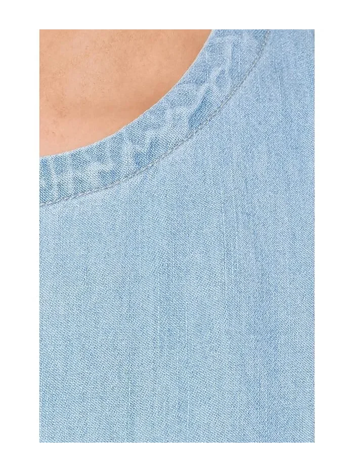 Топ из легкого органического денима Lightweight Organic Cotton Denim Round Neck Shell Eileen Fisher — изображение 5 из 5