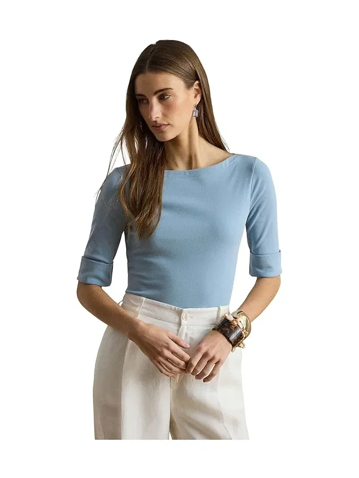 Топ Stretch Cotton Boatneck Lauren Ralph Lauren — изображение 5 из 5, синий
