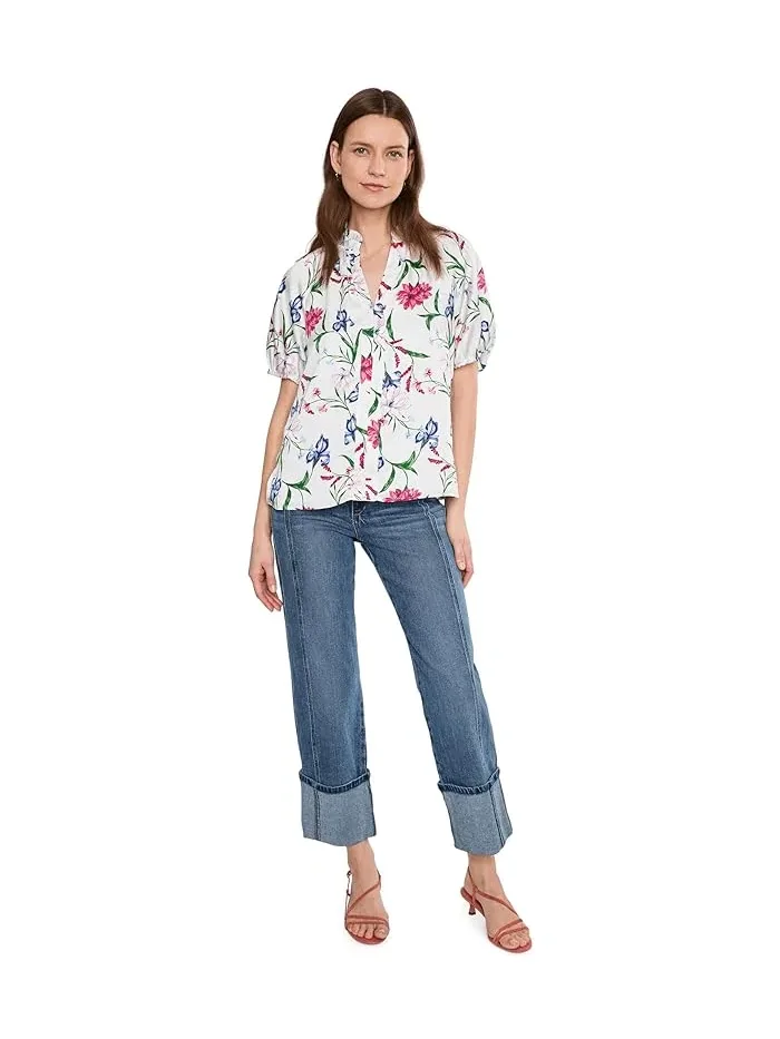 Топ с рюшами реглан Ruffle Neck Raglan Seam Split Neck Top CeCe — изображение 2 из 5, розовый