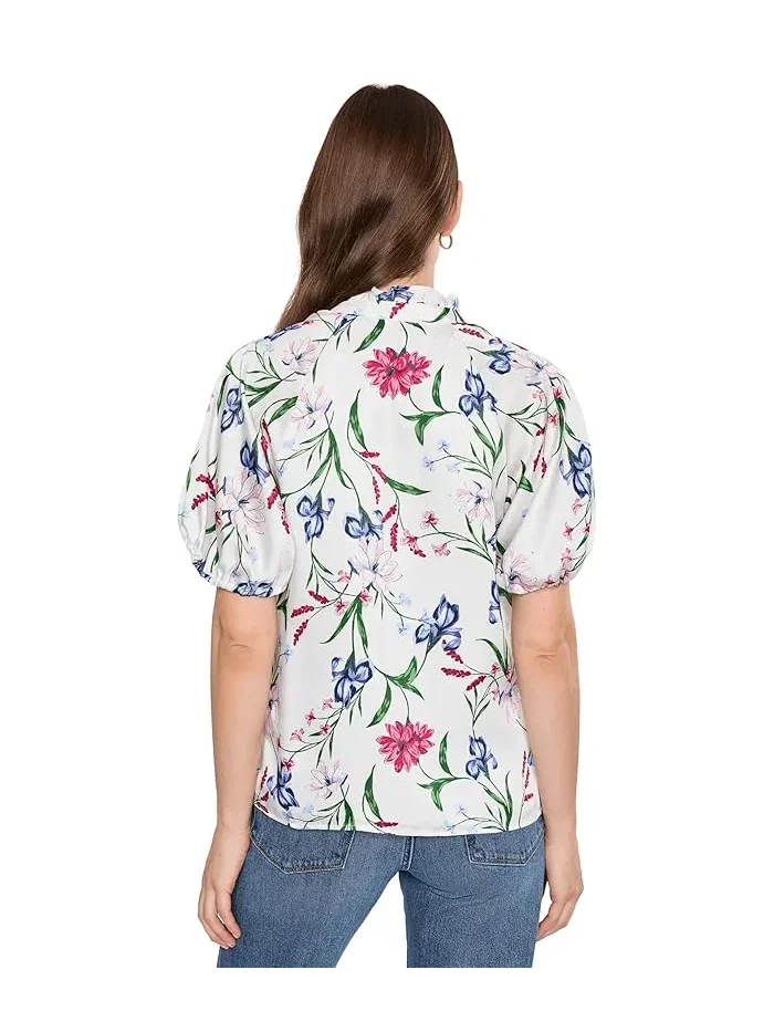 Топ с рюшами реглан Ruffle Neck Raglan Seam Split Neck Top CeCe — изображение 4 из 5, розовый