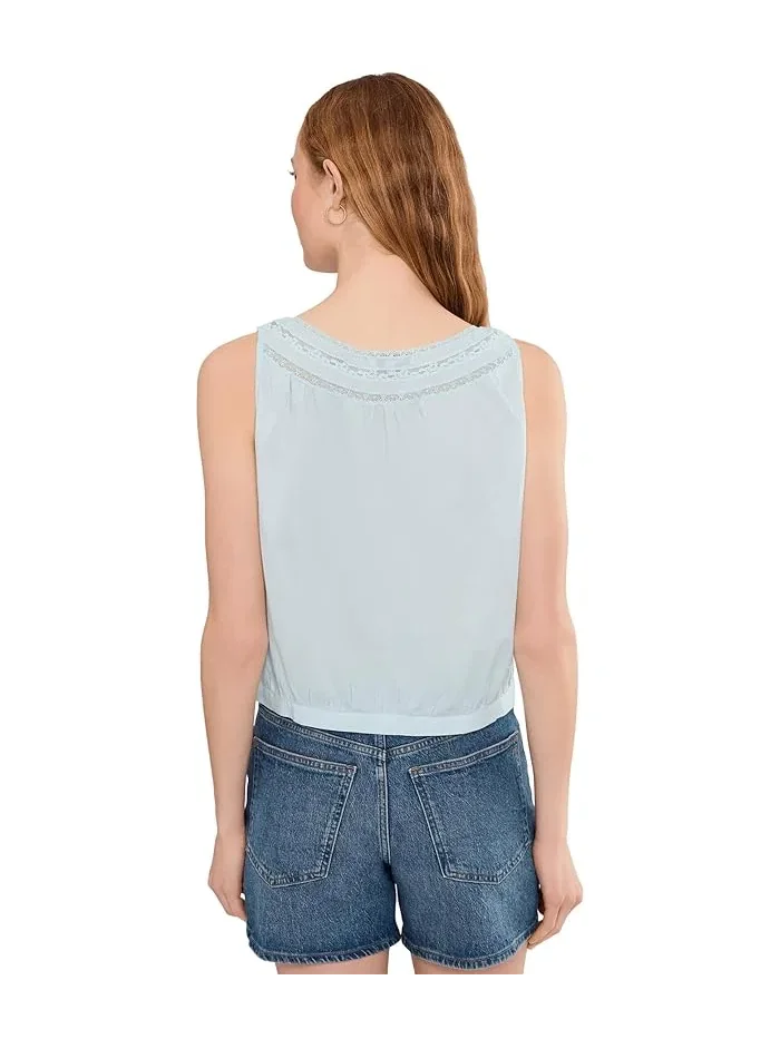 Топ с кружевными вставками и защипами Madewell — изображение 4 из 5, голубой