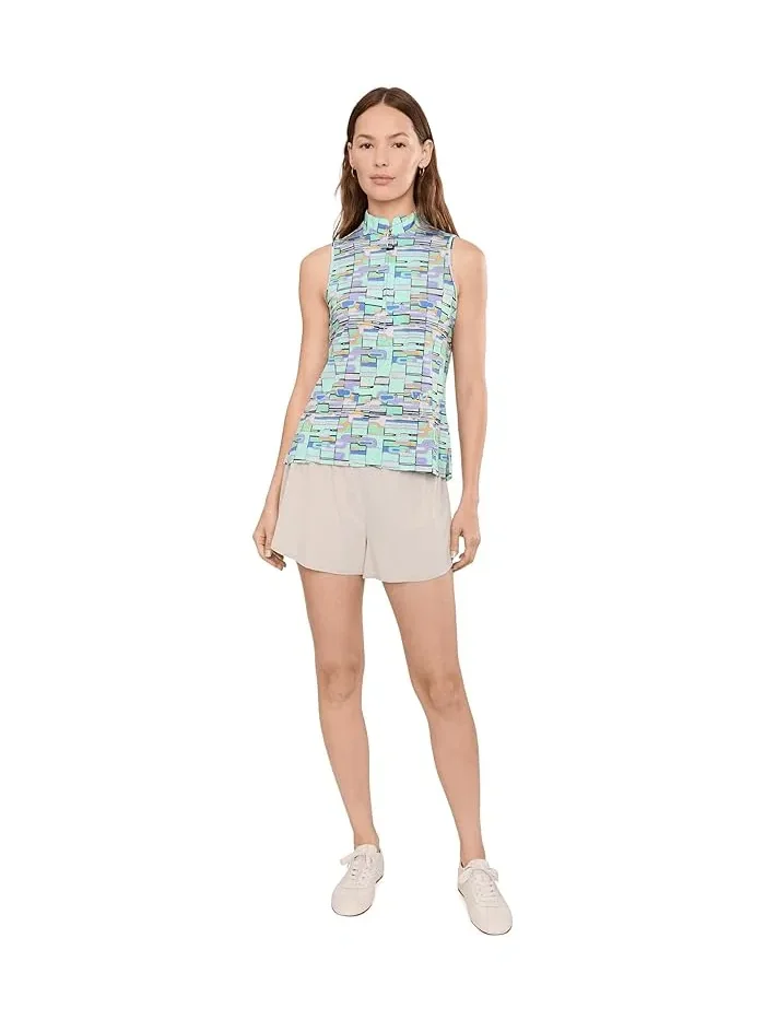 Топ без рукавов с геометрическим принтом Geometric Blur Print Sleeveless Top Jamie Sadock — изображение 2 из 5, бежевый