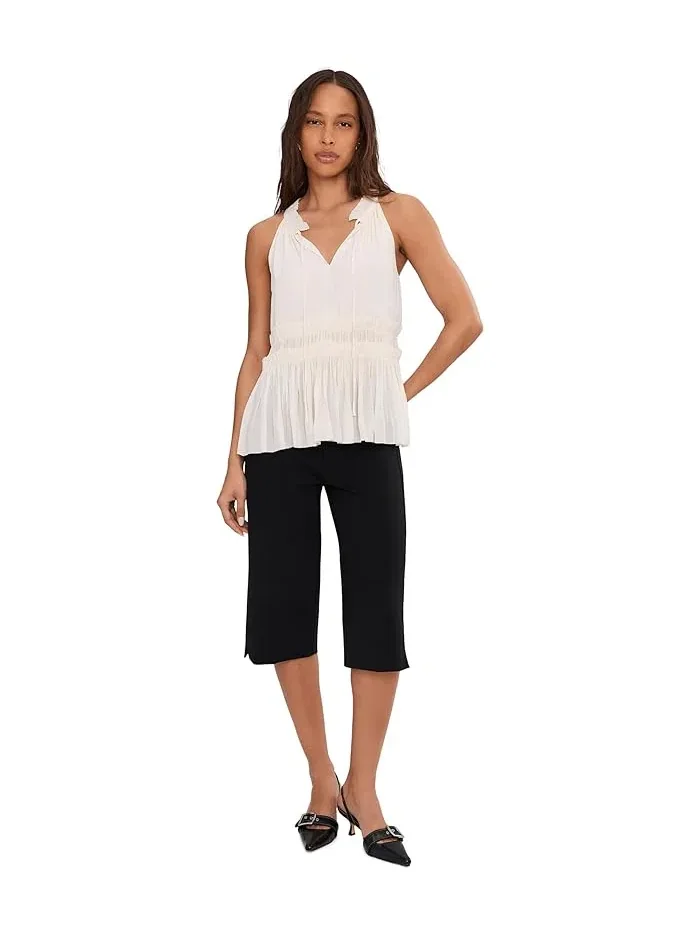 Топ без рукавов с рюшами Sleeveless Woven Top With Ruffles Liverpool Los Angeles — изображение 2 из 5, кремовый/синий мульти