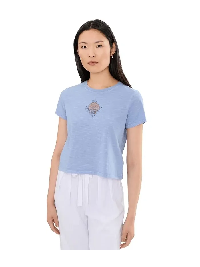 Футболка с вышивкой Seashell Emb Short Sleeve Tee Splendid — синий