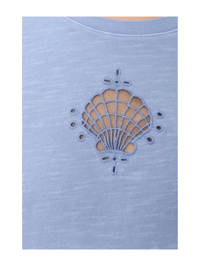Футболка с вышивкой Seashell Emb Short Sleeve Tee Splendid — изображение 5 из 5, лазурный