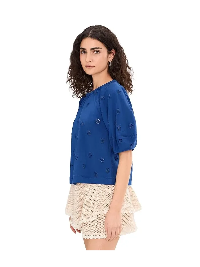 Футболка с кружевными вставками Jessie Free People — изображение 3 из 5, темно-синий