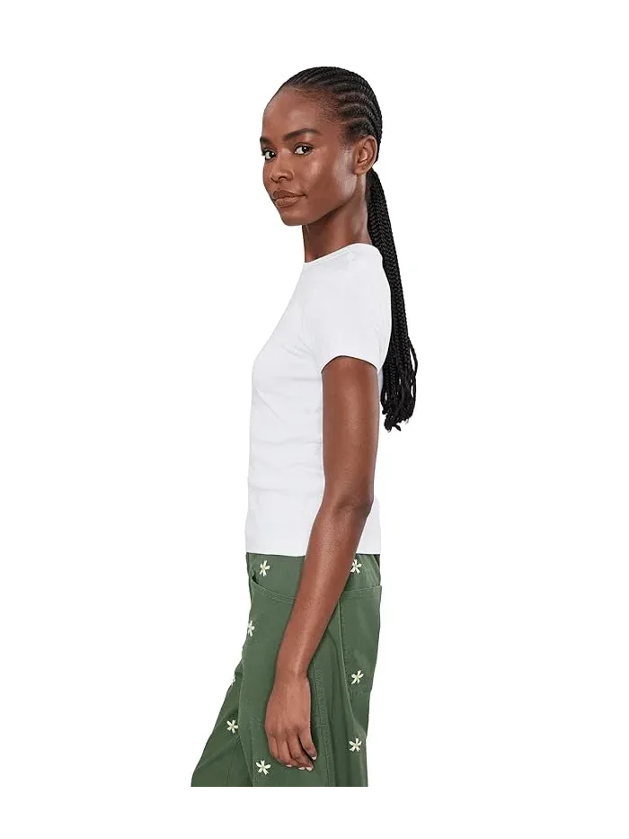 Футболка хлопковая Ribbed Short Sleeve Crew Neck Tee with Center Back Madewell — изображение 3 из 5, белый