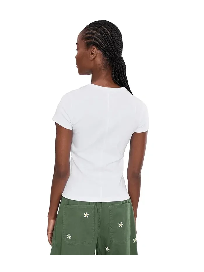 Футболка хлопковая Ribbed Short Sleeve Crew Neck Tee with Center Back Madewell — изображение 4 из 5, белый