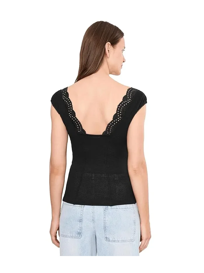 Футболка с кружевной отделкой Blush Hour Tee Free People — изображение 4 из 5, черный