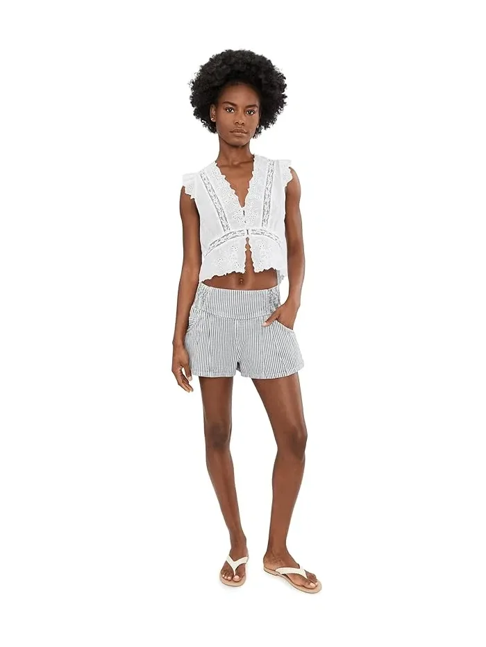 Шорты джинсовые Luna Railroad Free People, Horizon Stripe — изображение 2 из 5, горизонтная полоса