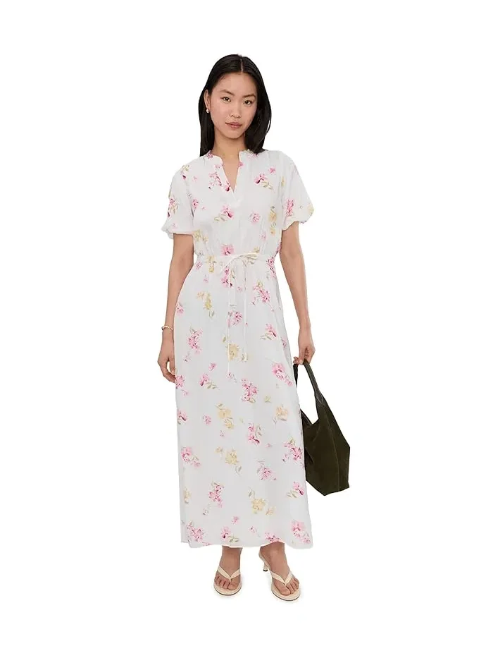 Платье макси с цветочным принтом Split Neck Puff Sleeve Maxi Dress Vince Camuto — изображение 2 из 5, кремовый
