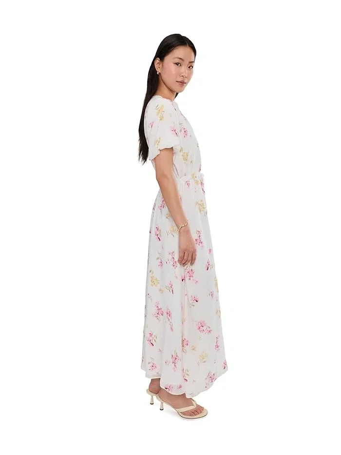 Платье макси с цветочным принтом Split Neck Puff Sleeve Maxi Dress Vince Camuto — изображение 3 из 5, кремовый