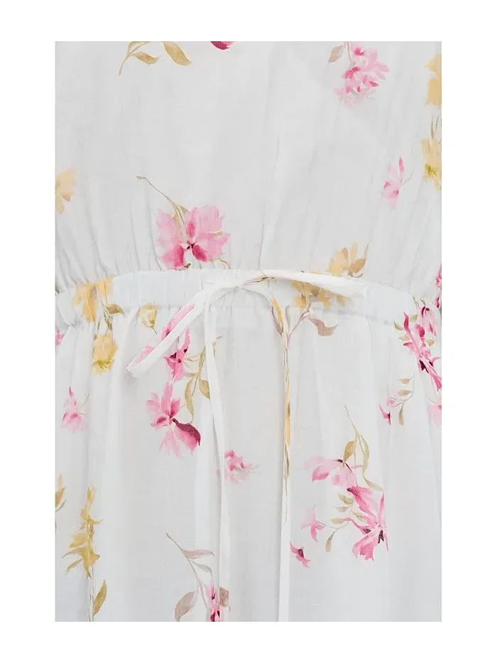 Платье макси с цветочным принтом Split Neck Puff Sleeve Maxi Dress Vince Camuto — изображение 5 из 5, кремовый