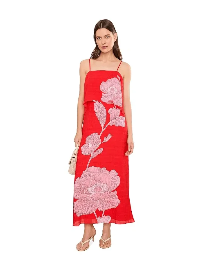 Платье миди с цветочным принтом Four Tier Overlay Midi Dress Vince Camuto — изображение 2 из 5, золотистый