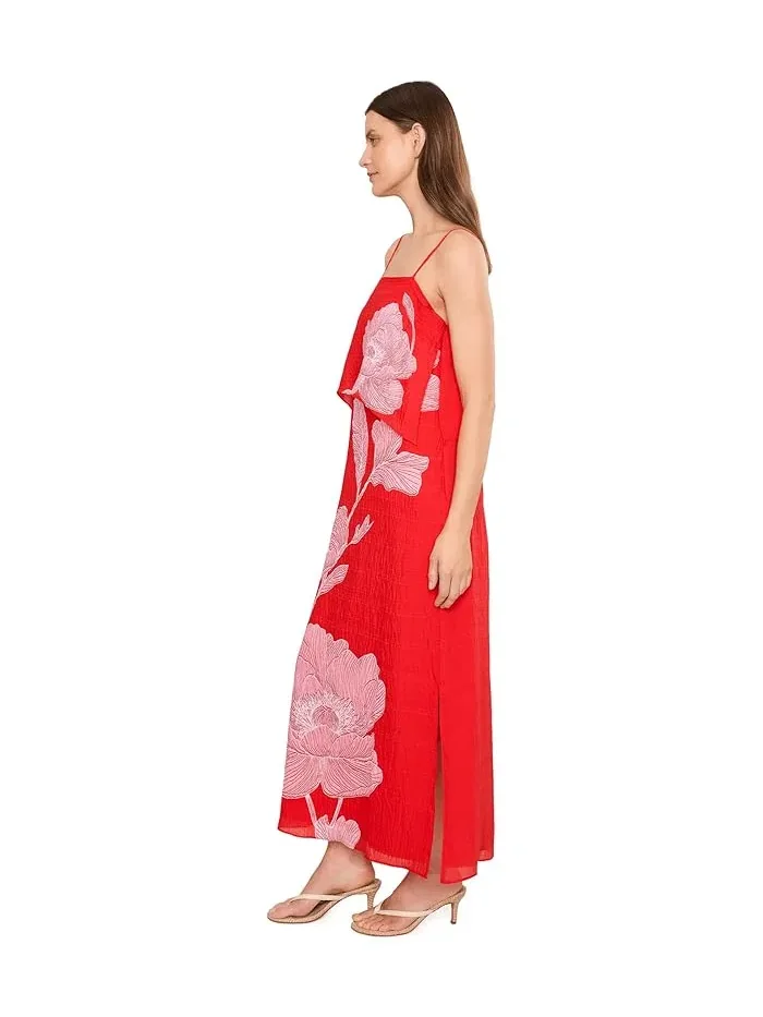 Платье миди с цветочным принтом Four Tier Overlay Midi Dress Vince Camuto — изображение 3 из 5, золотистый