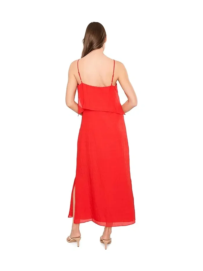 Платье миди с цветочным принтом Four Tier Overlay Midi Dress Vince Camuto — изображение 4 из 5, золотистый