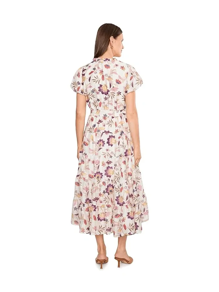 Платье миди с цветочным принтом Notch Neck Midi With Puff Sleeves Vince Camuto — изображение 4 из 5, насыщенный черный