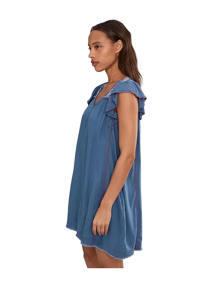 Платье с вышивкой Flutter Sleeve V-Neck Woven Dress Liverpool Los Angeles — изображение 3 из 5, синий