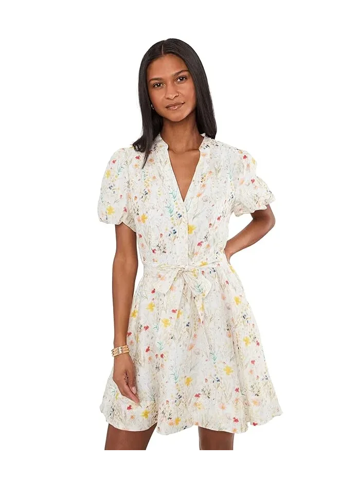 Платье мини с принтом Puff Sleeve Aline Belted Mini Dress Vince Camuto