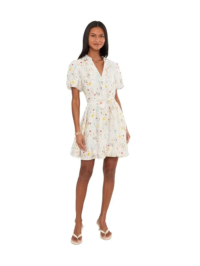 Платье мини с принтом Puff Sleeve Aline Belted Mini Dress Vince Camuto — изображение 2 из 5, белый