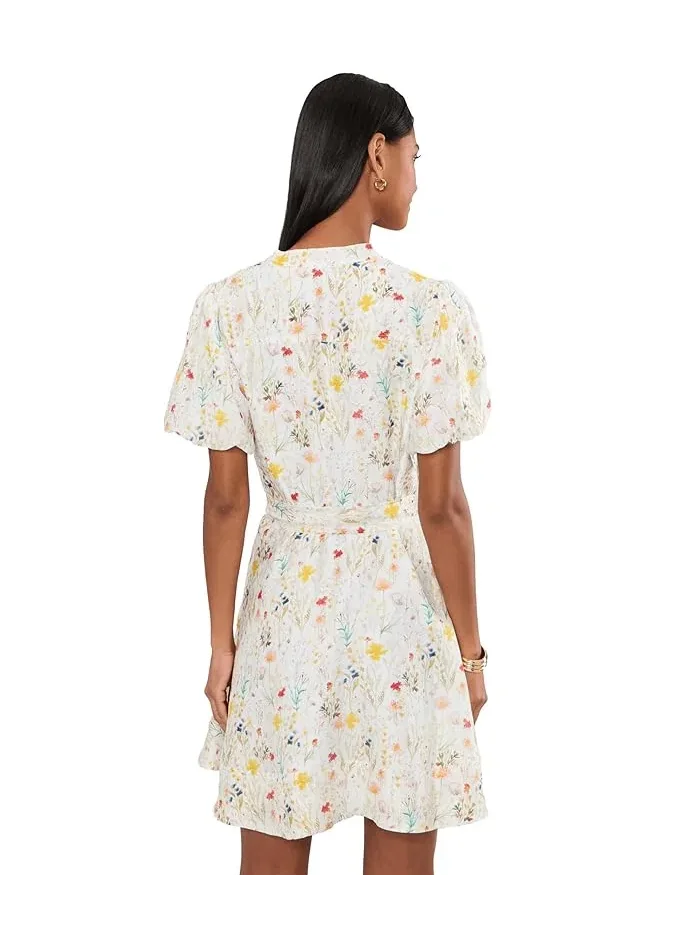 Платье мини с принтом Puff Sleeve Aline Belted Mini Dress Vince Camuto — изображение 4 из 5, белый