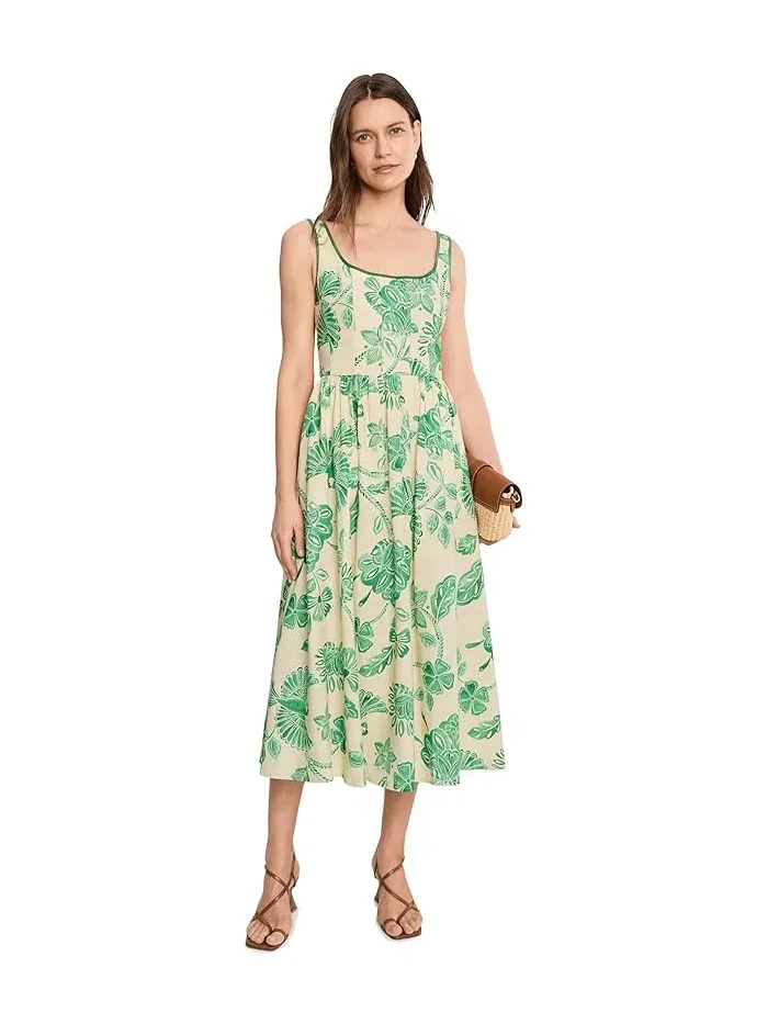 Платье миди с цветочным принтом Linen Blend Floral Print Midi Dress Avec Les Filles — изображение 2 из 5, белый