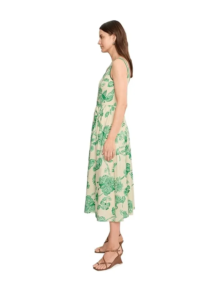 Платье миди с цветочным принтом Linen Blend Floral Print Midi Dress Avec Les Filles — изображение 3 из 5, белый