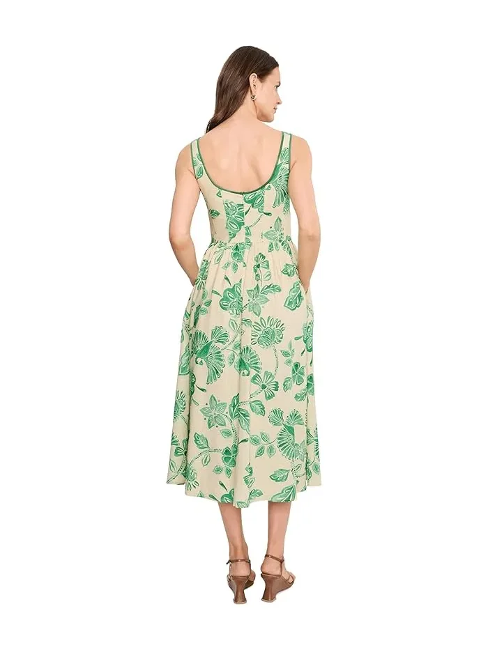 Платье миди с цветочным принтом Linen Blend Floral Print Midi Dress Avec Les Filles — изображение 4 из 5, белый