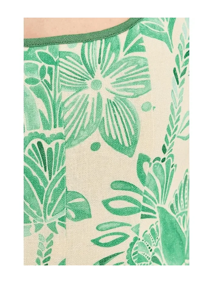 Платье миди с цветочным принтом Linen Blend Floral Print Midi Dress Avec Les Filles — изображение 5 из 5, белый