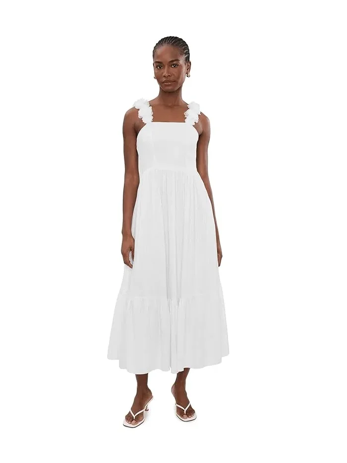 Платье миди с цветочными бретелями Floral Strap Tiered Midi Dress CeCe — изображение 2 из 5, насыщенный черный