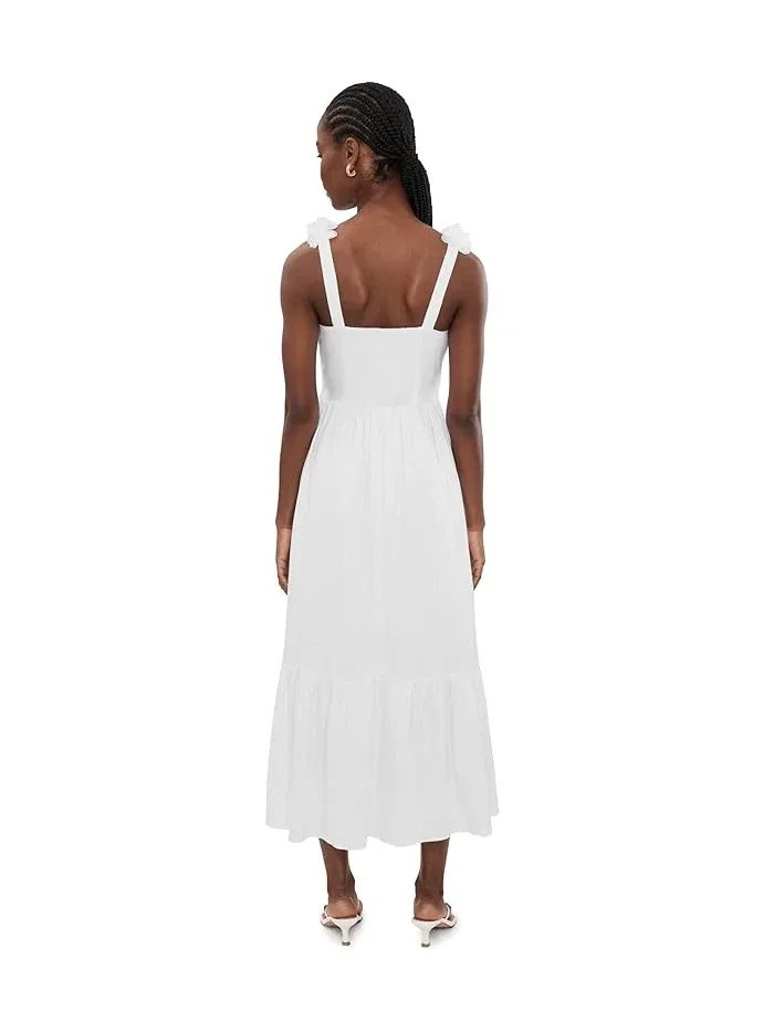 Платье миди с цветочными бретелями Floral Strap Tiered Midi Dress CeCe — изображение 4 из 5, насыщенный черный