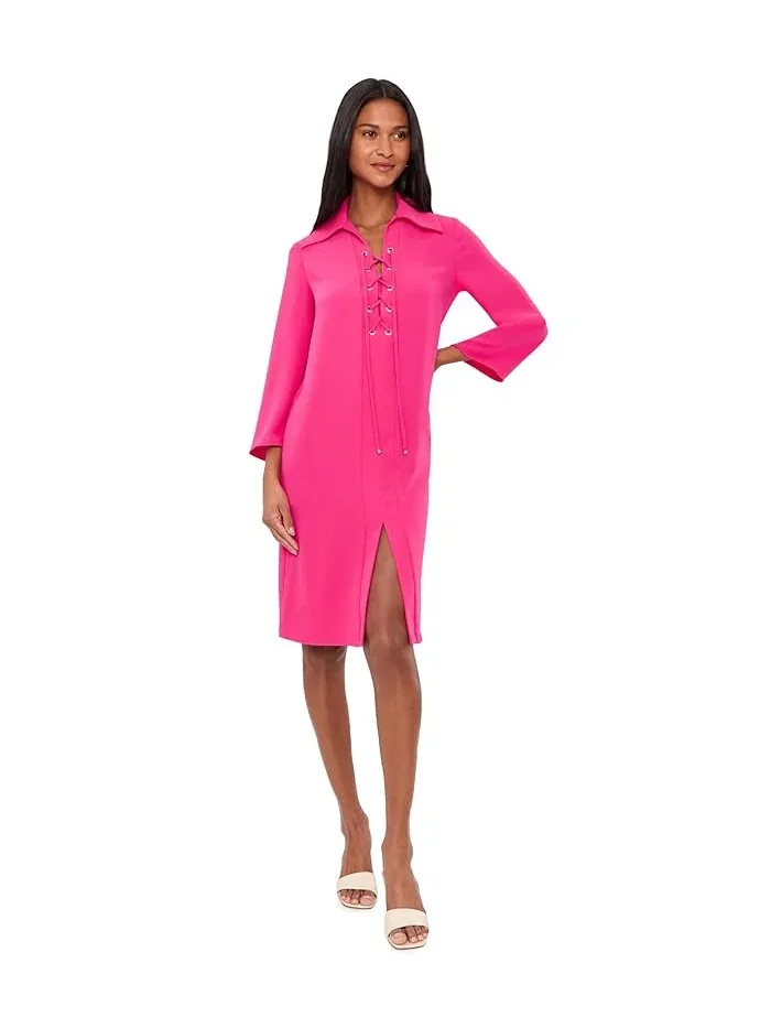 Платье с кружевной шнуровкой Collared Lace-Up Dress Trina Turk — фиолетовый