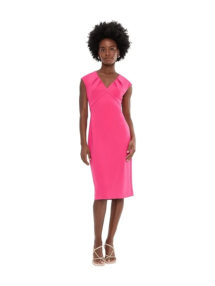 Платье с капюшоном V-образным вырезом Cap Sleeve V-Neck Dress Trina Turk — изображение 2 из 5, розовый