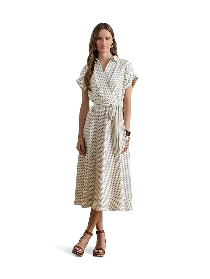 Платье A-силуэта с полосками Lauren Ralph Lauren — изображение 4 из 5, кремовый/синий