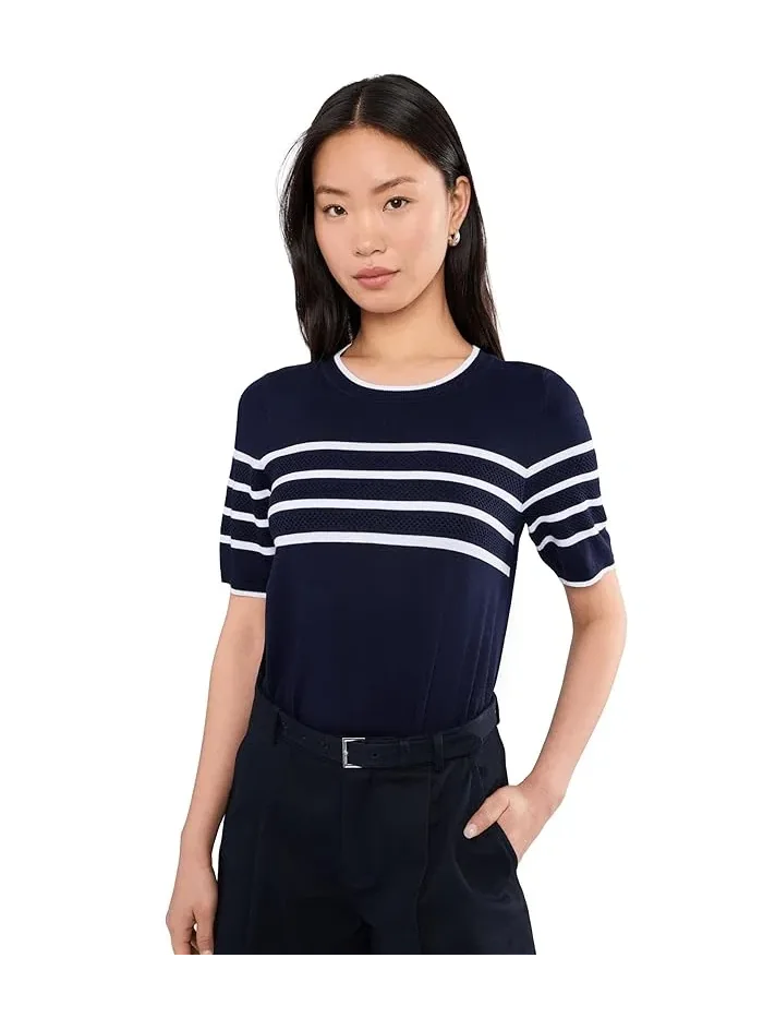 Свитер с контрастными полосами Petite Short Sleeve Crew Neck Sweater Liverpool Los Angeles