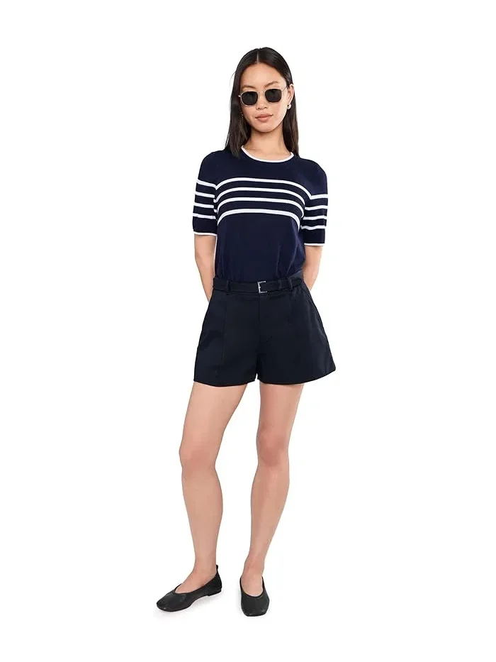 Свитер с контрастными полосами Petite Short Sleeve Crew Neck Sweater Liverpool Los Angeles — изображение 2 из 5, оливковый