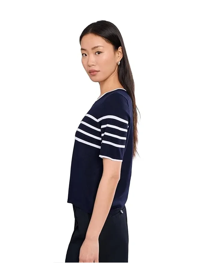 Свитер с контрастными полосами Petite Short Sleeve Crew Neck Sweater Liverpool Los Angeles — изображение 3 из 5, оливковый