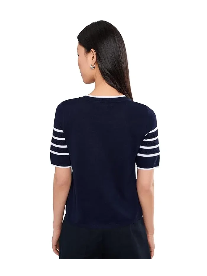 Свитер с контрастными полосами Petite Short Sleeve Crew Neck Sweater Liverpool Los Angeles — изображение 4 из 5, оливковый
