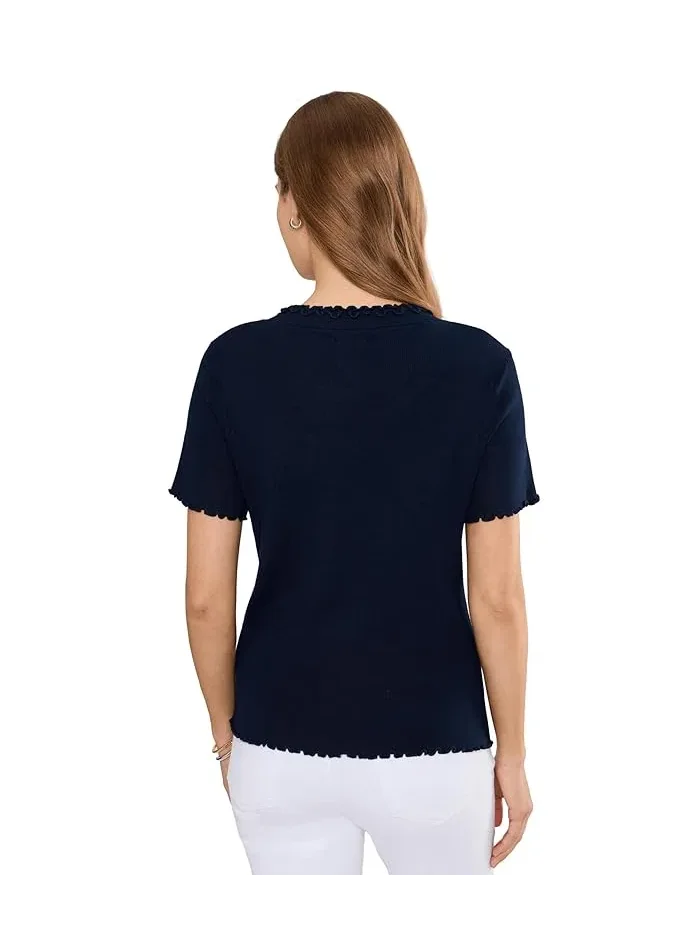 Свитер с рюшами Petite Ruffle Trim Sweater Tee NIC+ZOE — изображение 4 из 5, темный индиго