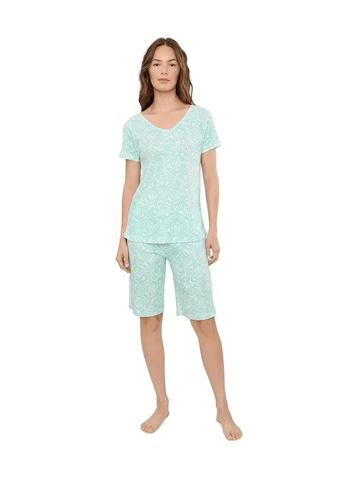 Пижамный комплект с шортами хлопок Short Sleeve Henley Bermuda Shorts Pajama Set Karen Neuburger
