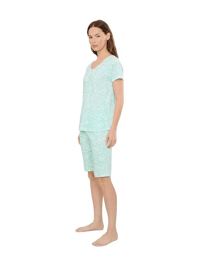 Пижамный комплект с шортами хлопок Short Sleeve Henley Bermuda Shorts Pajama Set Karen Neuburger — изображение 3 из 5