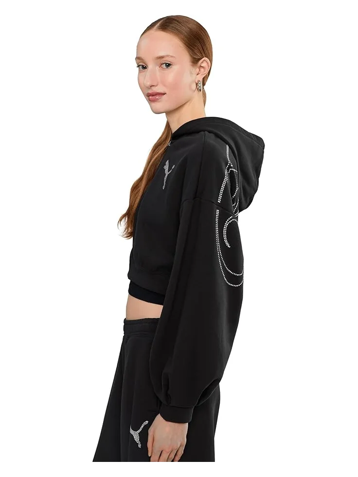 Женский укороченный худи PUMA Essentials Graphics Bedazzled — изображение 3 из 5, черный