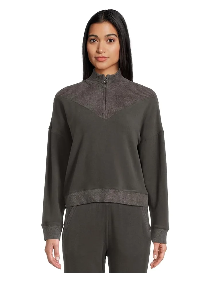 Женский худи Barefoot Dreams Brushed Fleece With Cozychic Ultra Lite Rib 1/2 Zip Pullover