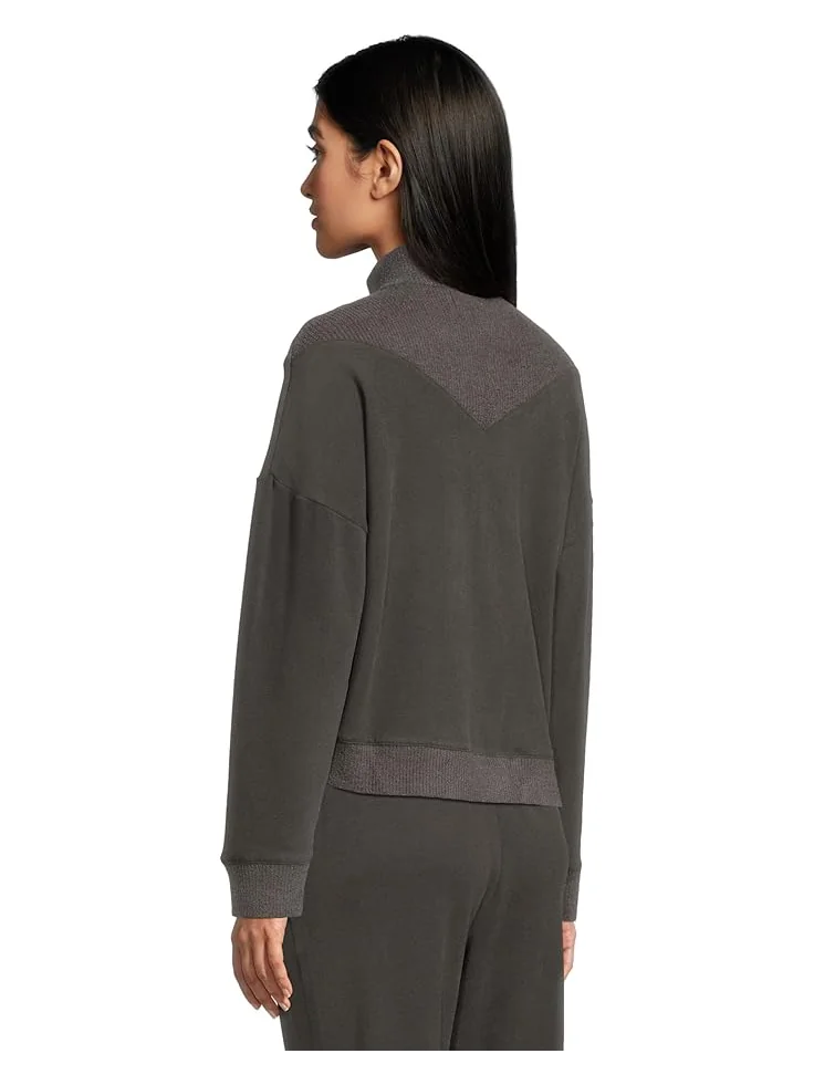 Женский худи Barefoot Dreams Brushed Fleece With Cozychic Ultra Lite Rib 1/2 Zip Pullover — изображение 3 из 5, угольный
