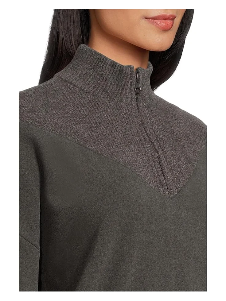 Женский худи Barefoot Dreams Brushed Fleece With Cozychic Ultra Lite Rib 1/2 Zip Pullover — изображение 4 из 5, угольный
